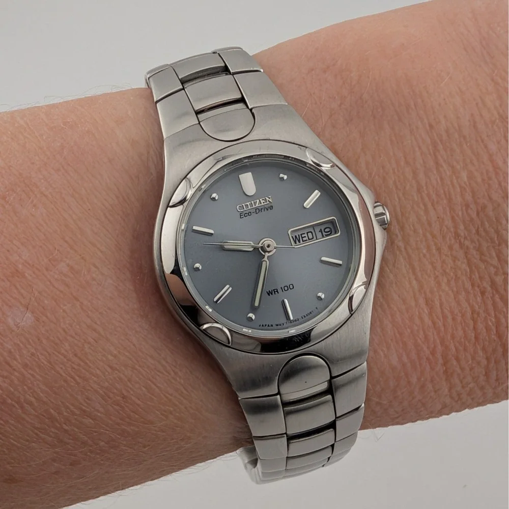 Citizen Eco-Drive E001-K17560 Gray Sunburst Dial Day/Date WR100 Women's Watch